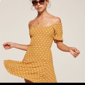 Reformation Arlene yellow polka dot dress